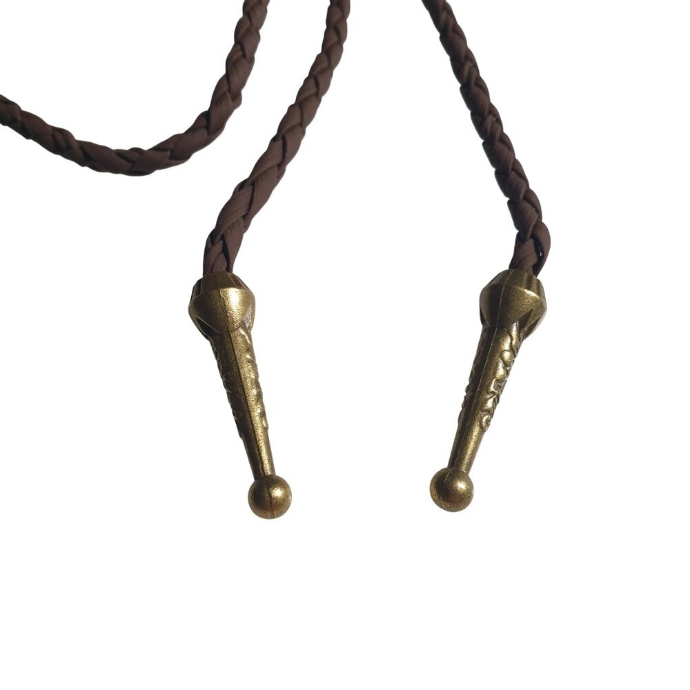 Bolo Braided Brown Necklace Men Women Sherriff Badge Pendant Western 40 In Gift - Picture 3 of 5